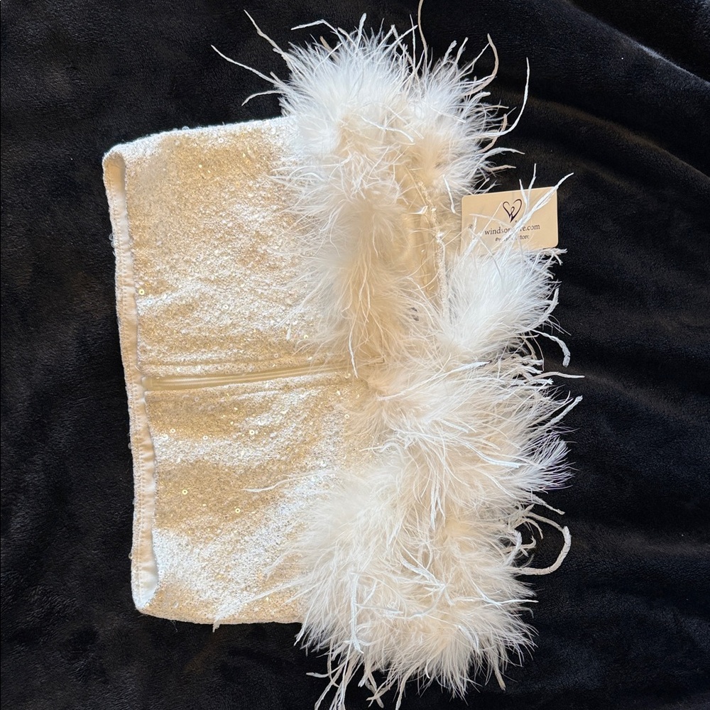 Windsor White Sequin Bustier with Feather Trim - Picture 3 of 3